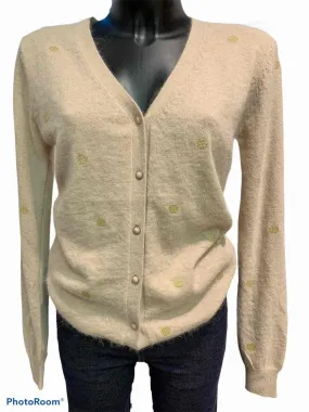 Angora polka dot embroidered cardigan