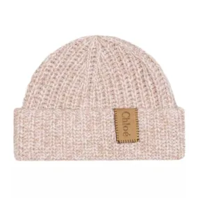   Chloé  Beige Pink Chunky Cashmere Wool Beanie Pink