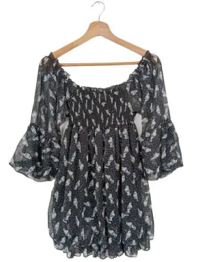 Danity Tunikabluse schwarz-hellgrau Allover-Druck Casual-Look