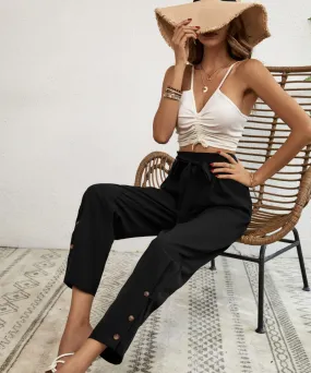 Gerade Hose mit hoher Taille Schwarzer Bohemian-Chic-Stil