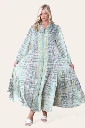 Langes Kleid, Sequence-Kragen, Knopfdesign, langärmeliges Hemdmuster Ref. SK5006