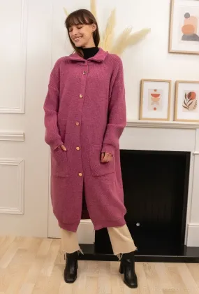Long cardigan with high neck