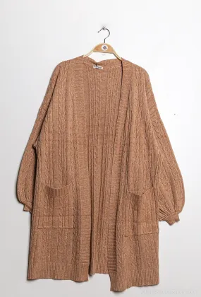 Long cardigan with puff sleeves