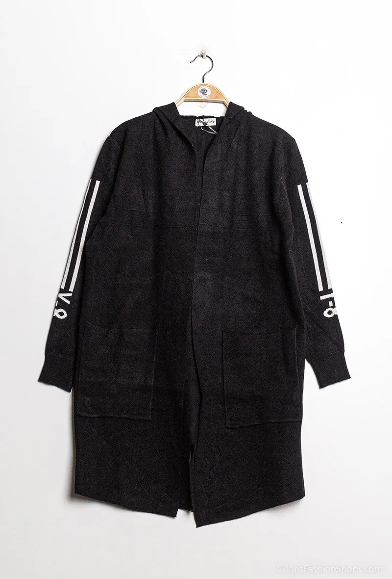 Long hooded striped cardigan