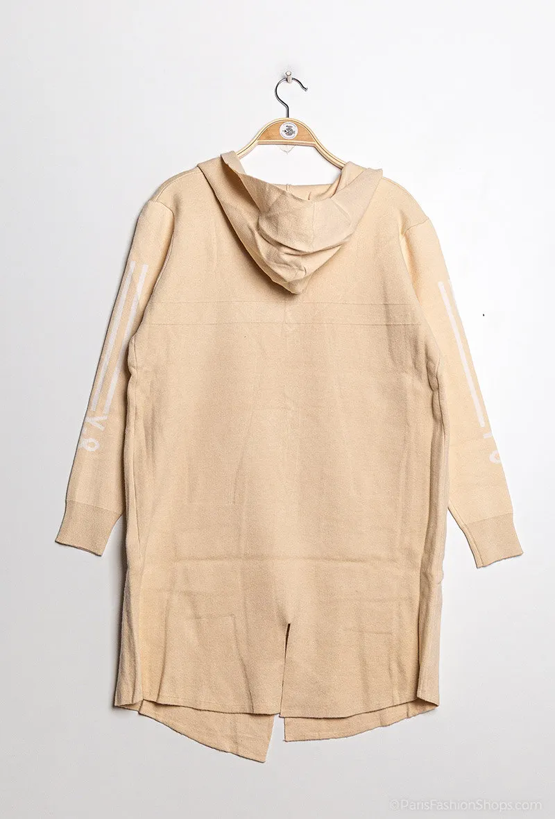 Long hooded striped cardigan