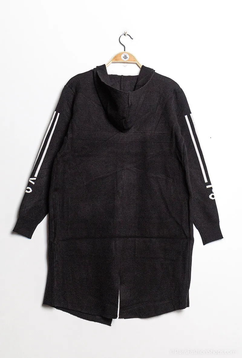 Long hooded striped cardigan