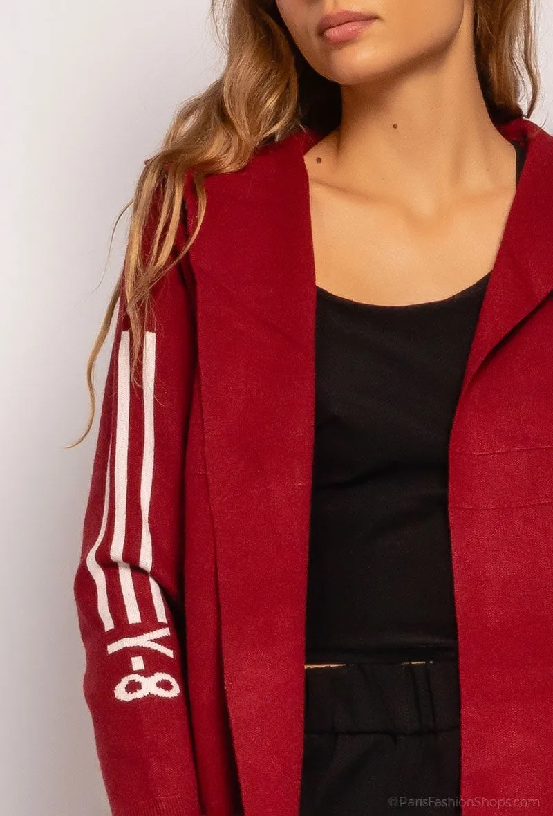Long hooded striped cardigan