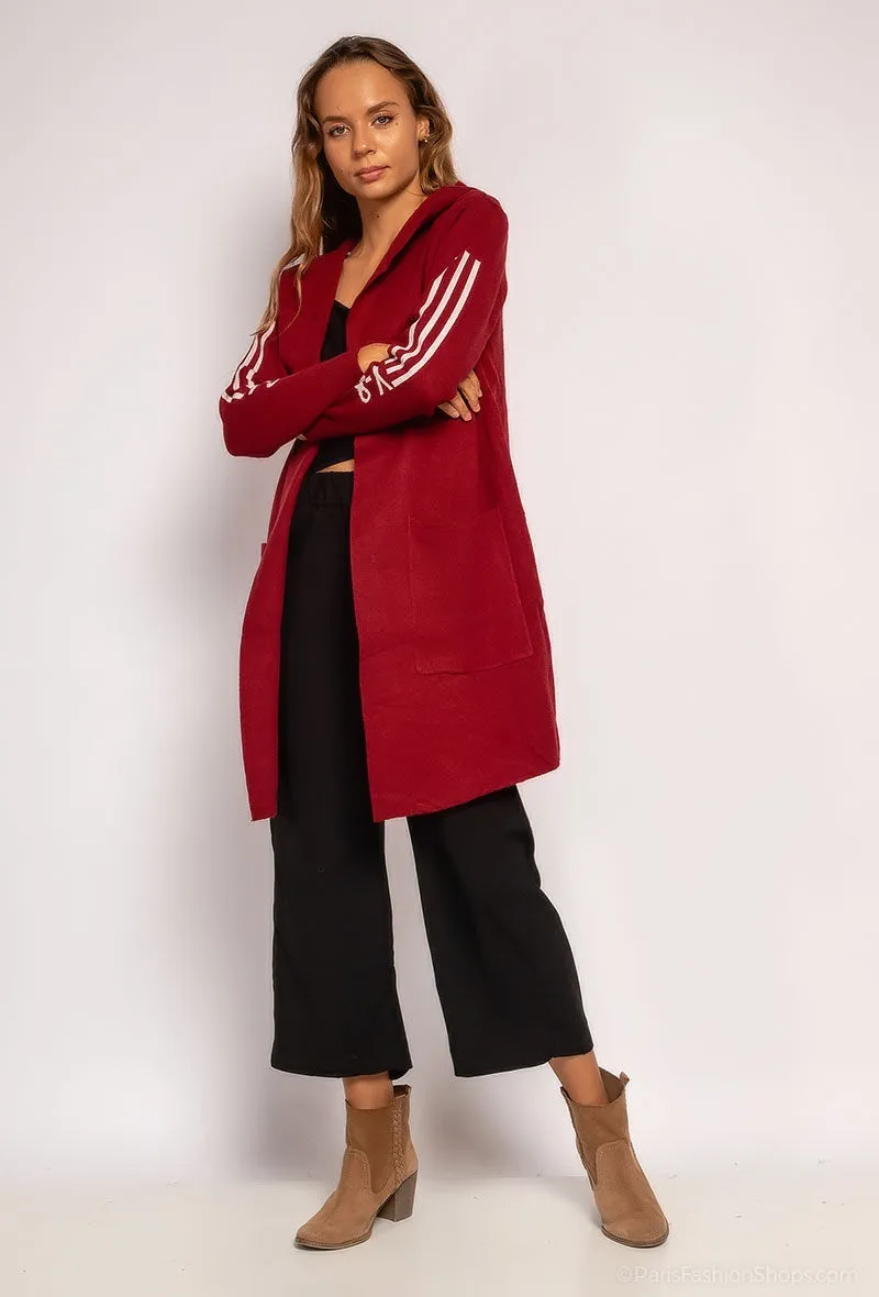 Long hooded striped cardigan