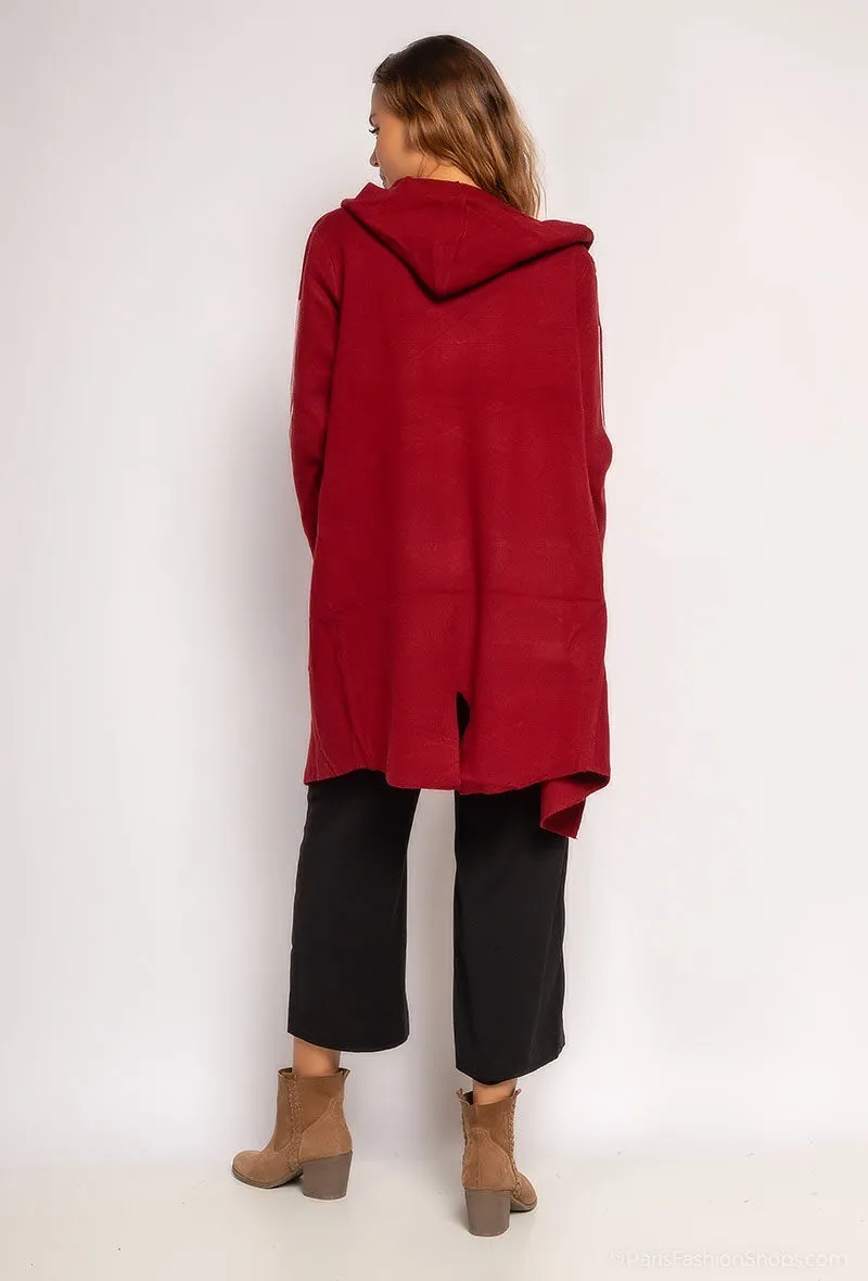 Long hooded striped cardigan