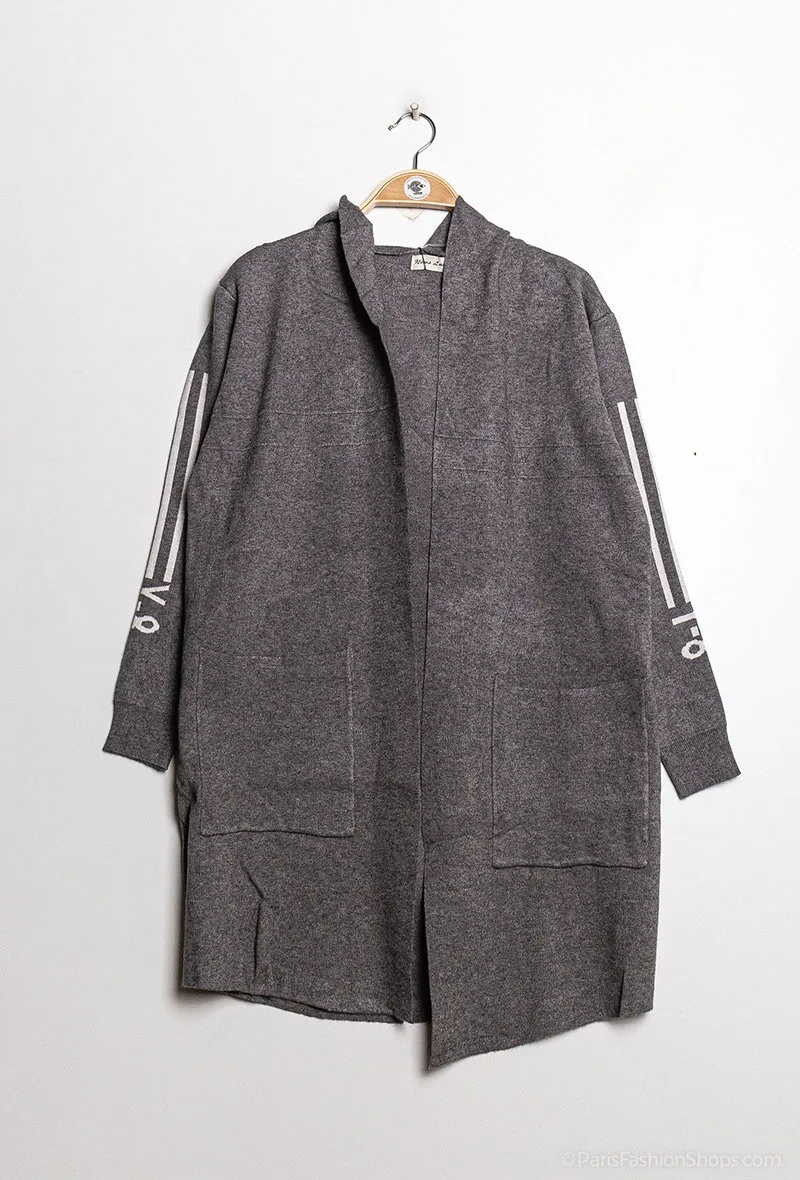 Long hooded striped cardigan