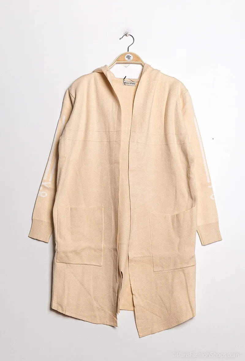 Long hooded striped cardigan