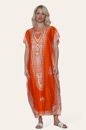 Lässiges, langes Kaftan-Kleid mit V-Ausschnitt und Ethno-Print, Ref. C-1501