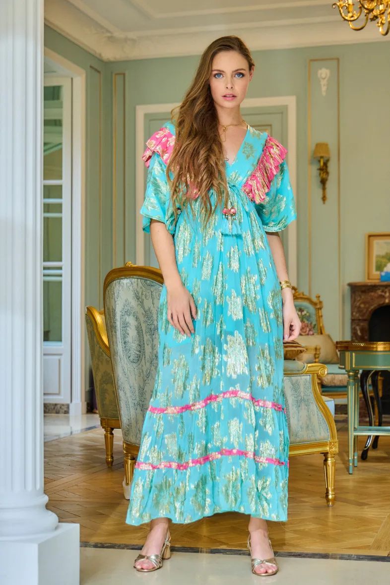 Mit Lurex mercirisiertes, luftiges Kleid, ausgestellter Schnitt mit Futter