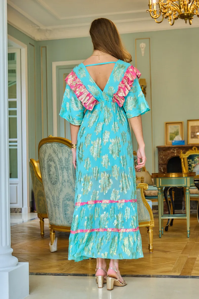 Mit Lurex mercirisiertes, luftiges Kleid, ausgestellter Schnitt mit Futter