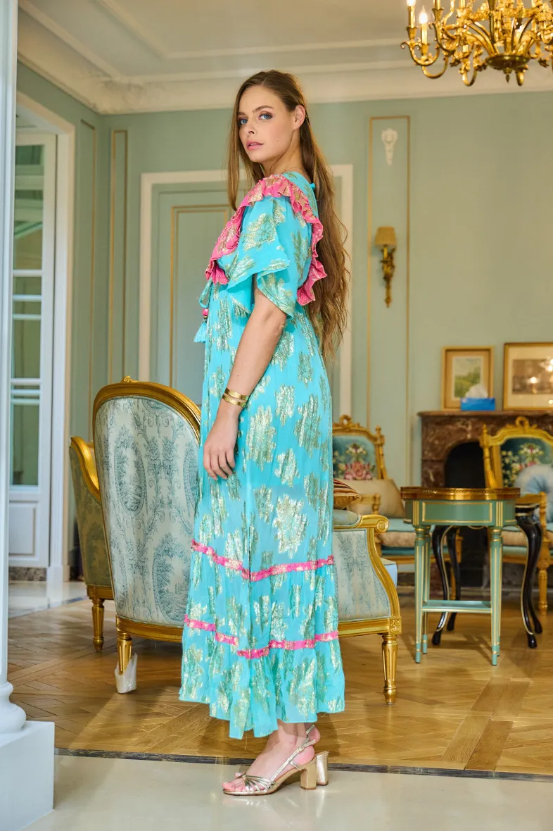 Mit Lurex mercirisiertes, luftiges Kleid, ausgestellter Schnitt mit Futter