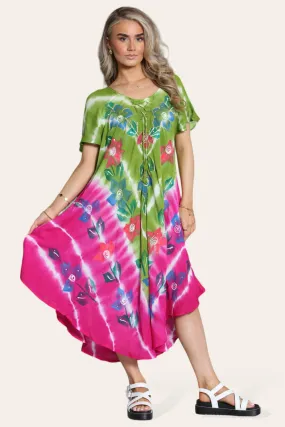 Mittellanges Kleid mit Rautenblumenmuster. Krawatten- und Stanzset SKBS-556
