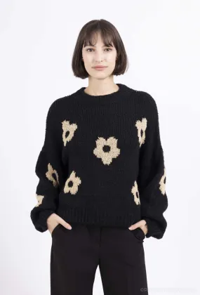 Pullover mit goldenem Blumenmuster