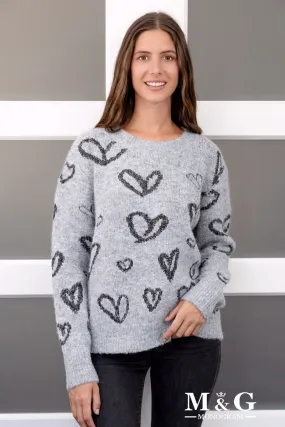 Pullover mit Herzmuster und Pailletten