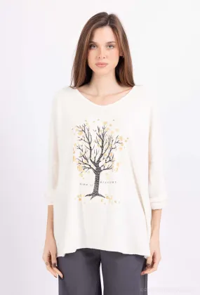Pullover mit V-Ausschnitt und goldenen Baumblättern