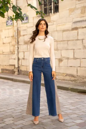 Stretch-Palazzo-Jeans mit Leopardenmuster