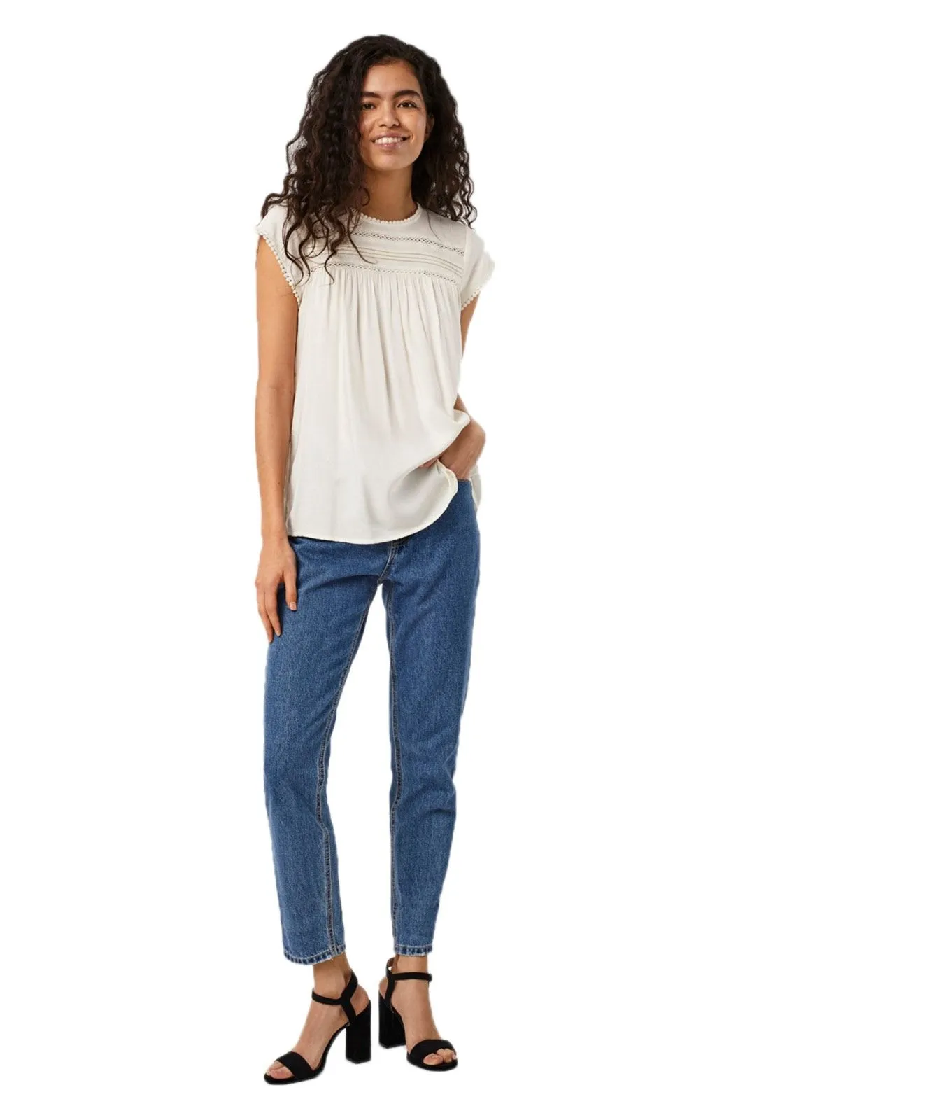 Vero Moda Blusenshirt Debbie mit kurzen Ärmeln in weiß
