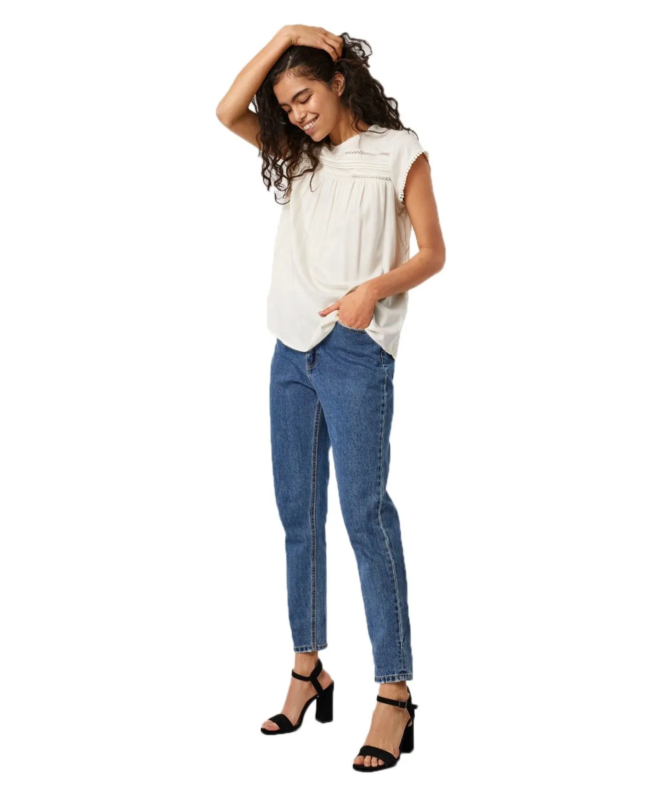 Vero Moda Blusenshirt Debbie mit kurzen Ärmeln in weiß
