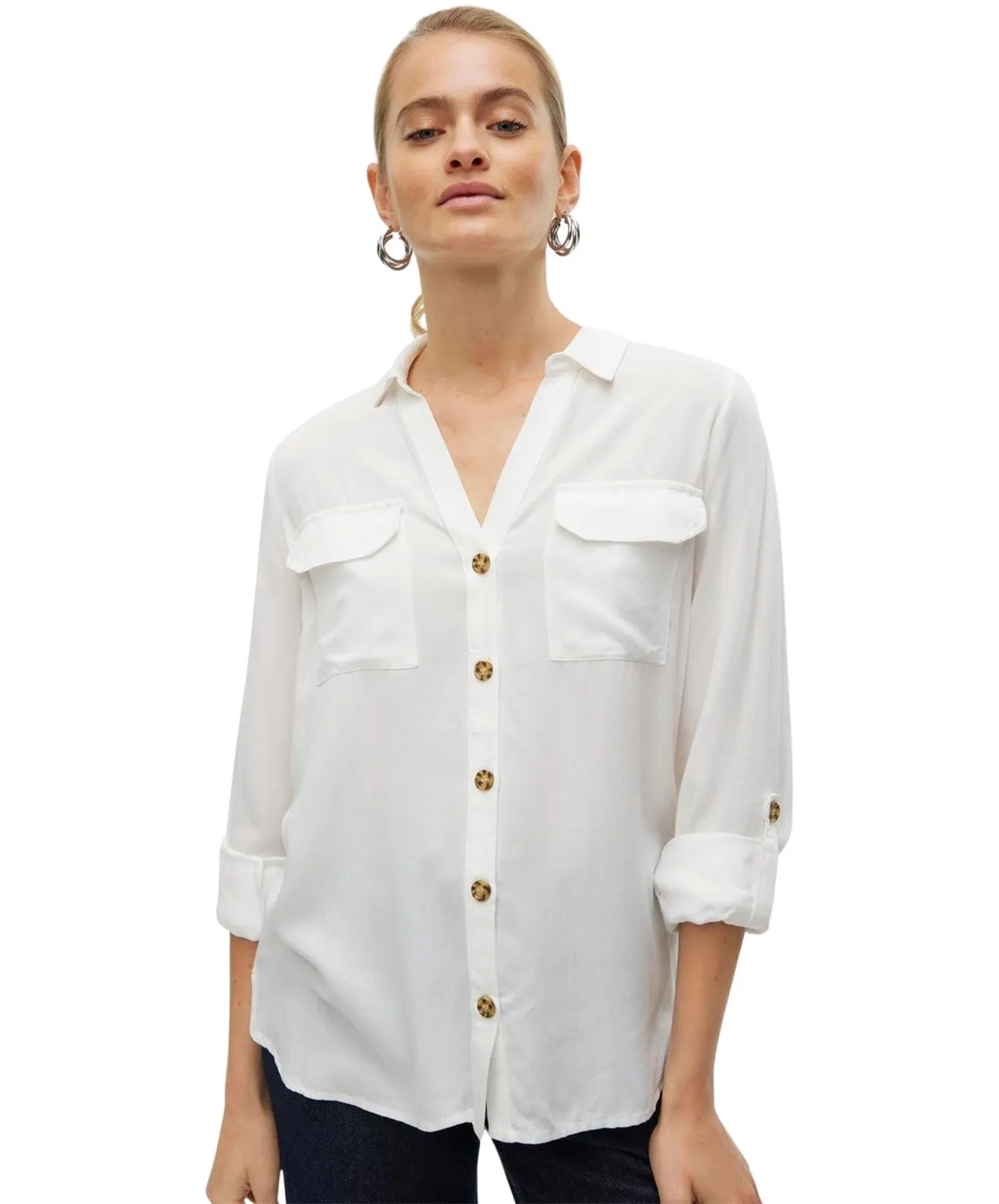 Vero Moda Hemdbluse Bumby mit Knopfverschluss in Weiß