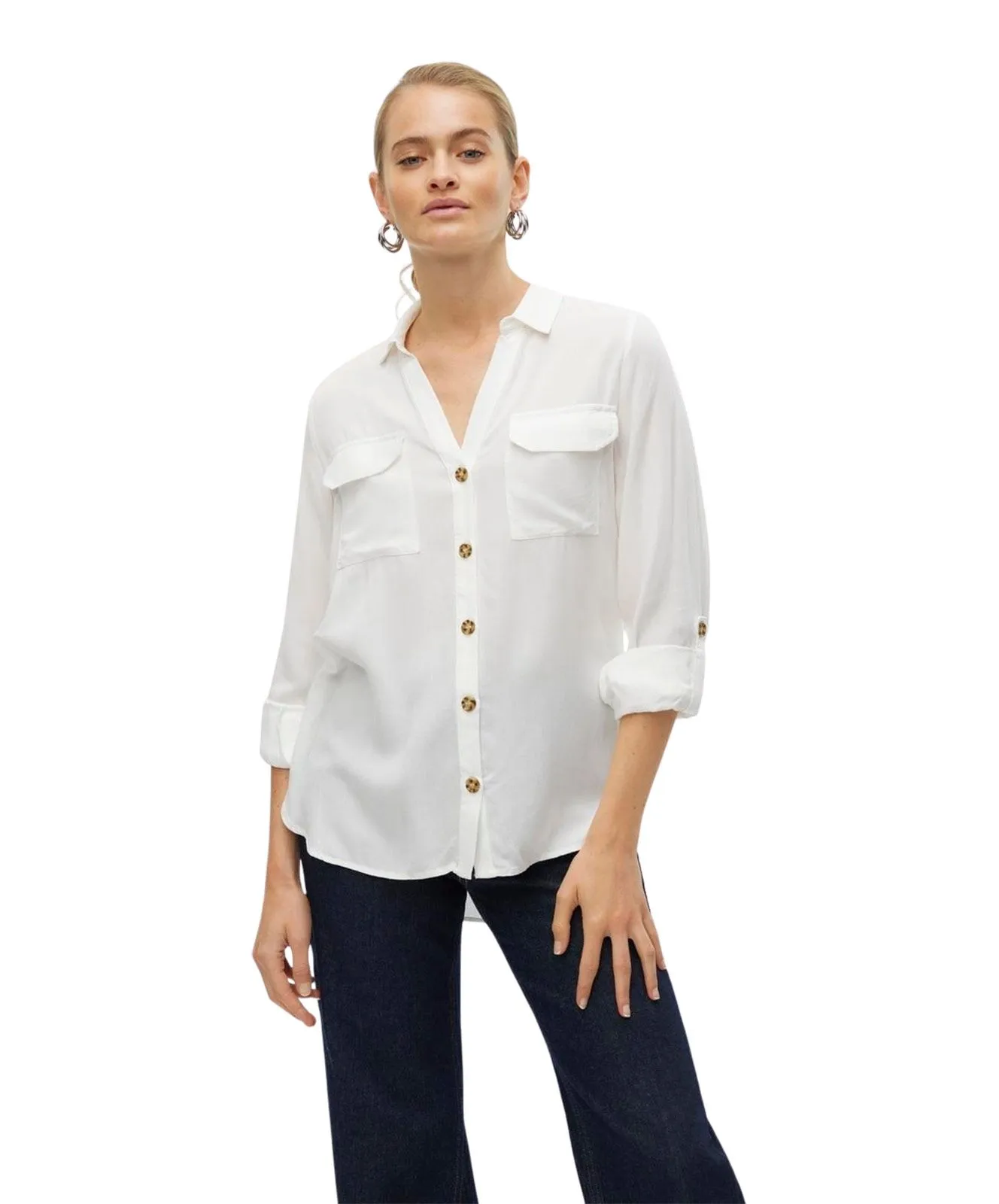 Vero Moda Hemdbluse Bumby mit Knopfverschluss in Weiß
